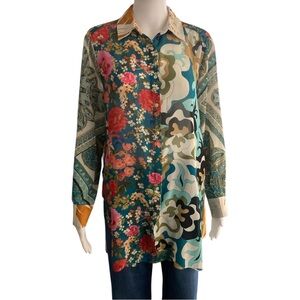 Rose & Olive womens Size S Lightweight Semi-Sheer Floral Button Down Shirt